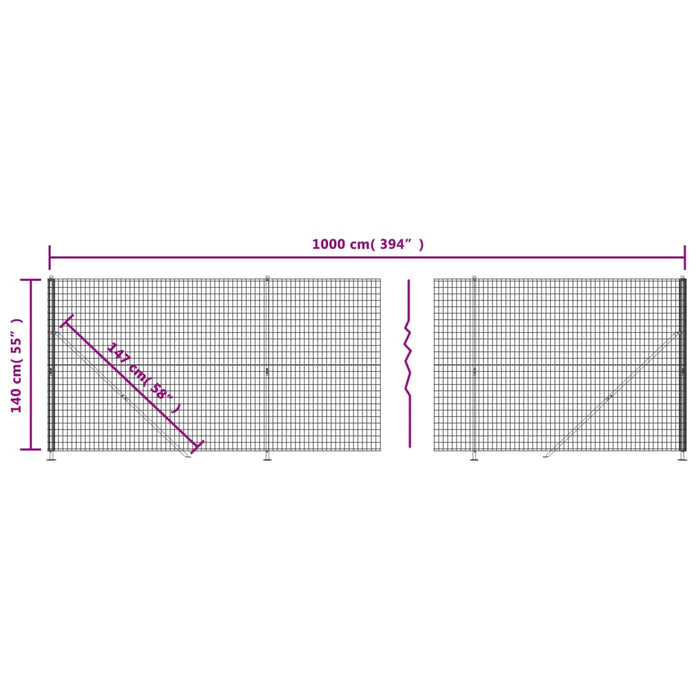 Gard plasă de sârmă cu bordură, verde, 1,4x10 m - WALTI WALTI