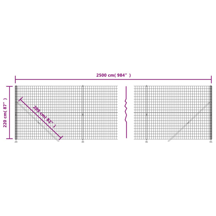 Gard plasă de sârmă cu bordură, verde, 2,2x25 m - WALTI WALTI