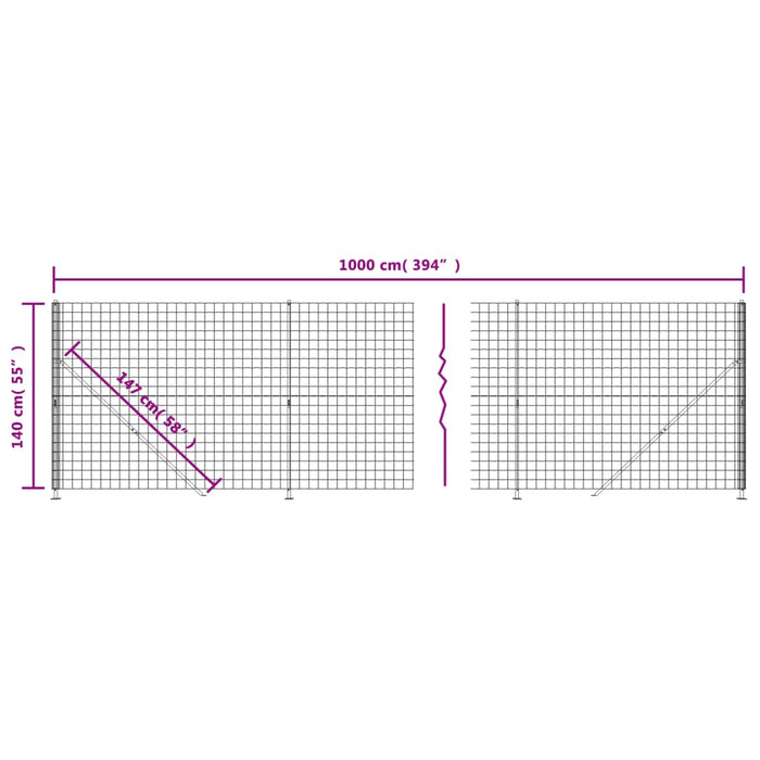 Gard plasă de sârmă cu bordură, verde, 1,4x10 m WALTI
