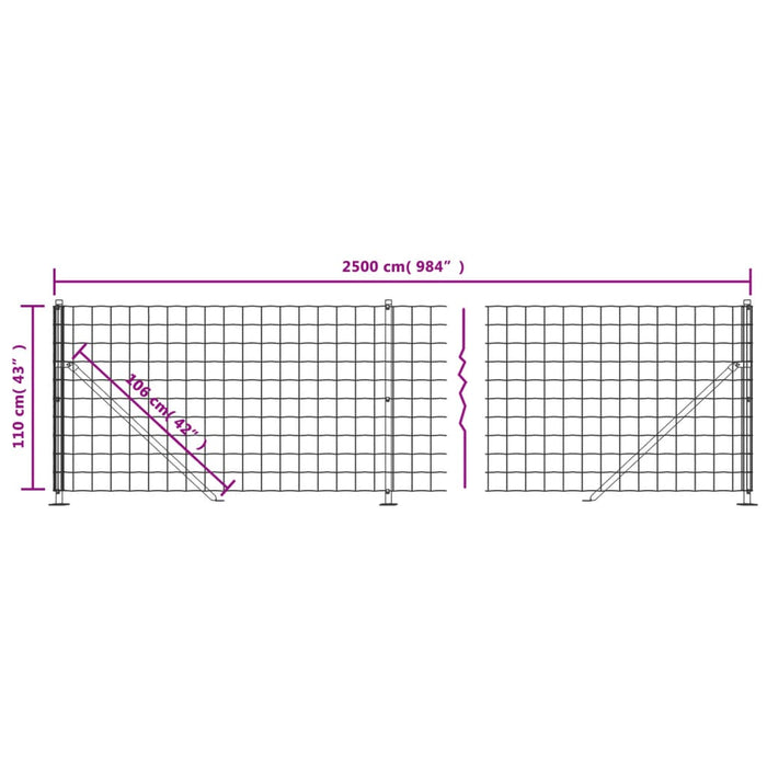 Gard plasă de sârmă cu bordură, verde, 1,1x25 m WALTI