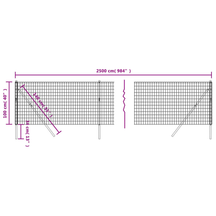 Gard plasă de sârmă, antracit, 1x25 m, oțel galvanizat - WALTI WALTI
