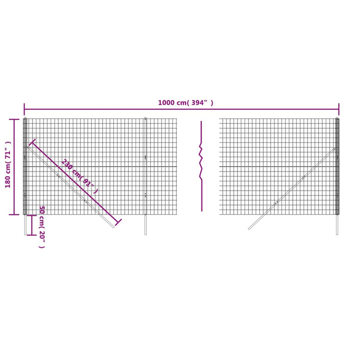Gard plasă de sârmă, antracit, 1,8x10 m, oțel galvanizat - WALTI WALTI
