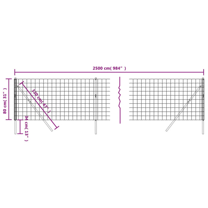 Gard plasă de sârmă, antracit, 0,8x25 m, oțel galvanizat - WALTI WALTI