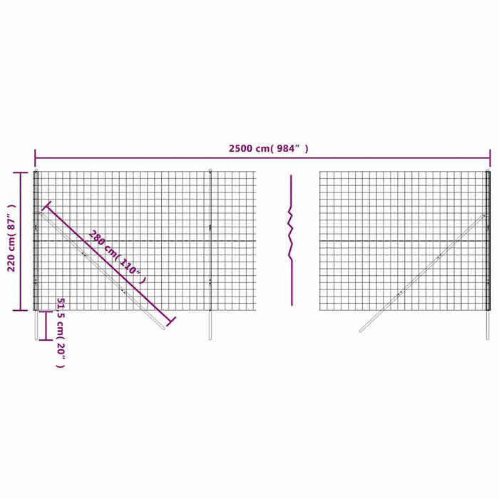 Gard plasă de sârmă, antracit, 2,2x25 m, oțel galvanizat - WALTI WALTI
