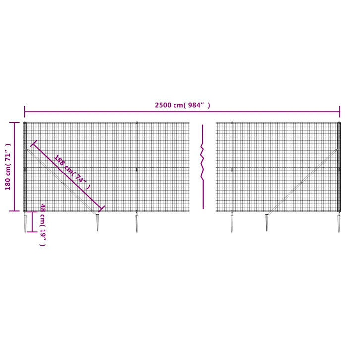 Gard plasă de sârmă cu țăruși de fixare, antracit, 1,8x25 m WALTI