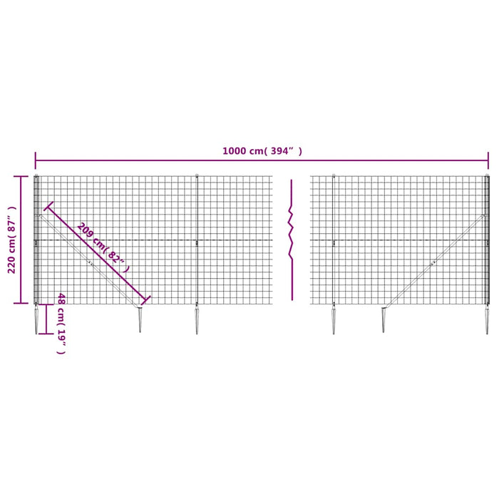 Gard plasă de sârmă cu țăruși de fixare, antracit, 2,2x10 m WALTI