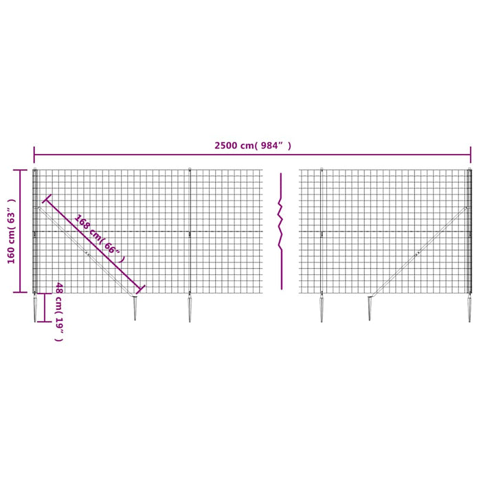 Gard plasă de sârmă cu țăruși de fixare, antracit, 1,6x25 m - WALTI WALTI