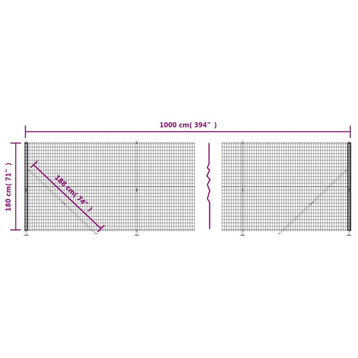 Gard plasă de sârmă cu bordură, antracit, 1,8x10 m - WALTI WALTI