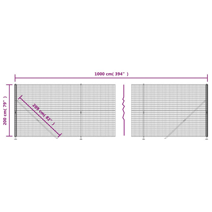 Gard plasă de sârmă cu bordură, antracit, 2x10 m - WALTI WALTI