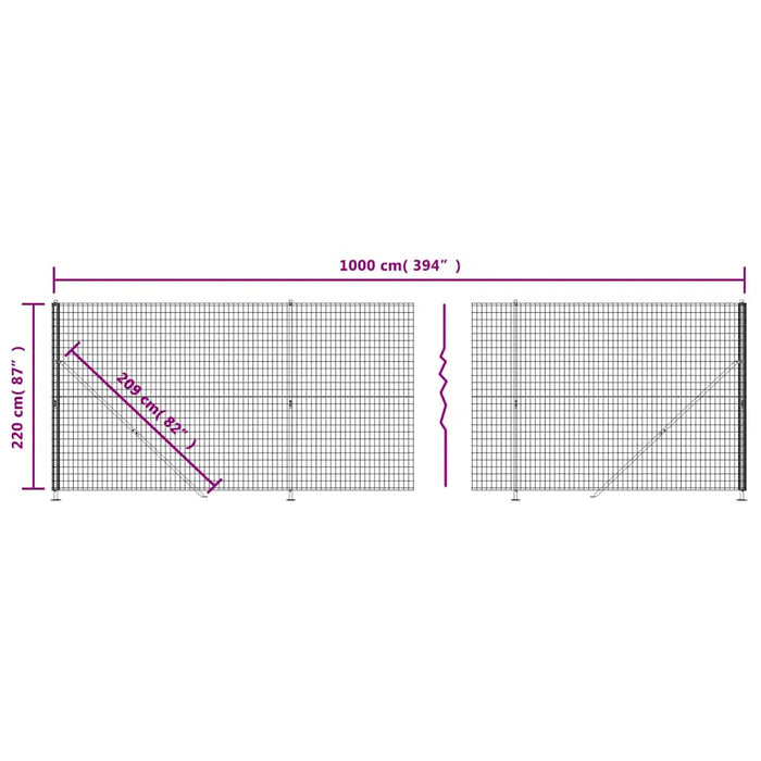Gard plasă de sârmă cu bordură, antracit, 2,2x10 m WALTI