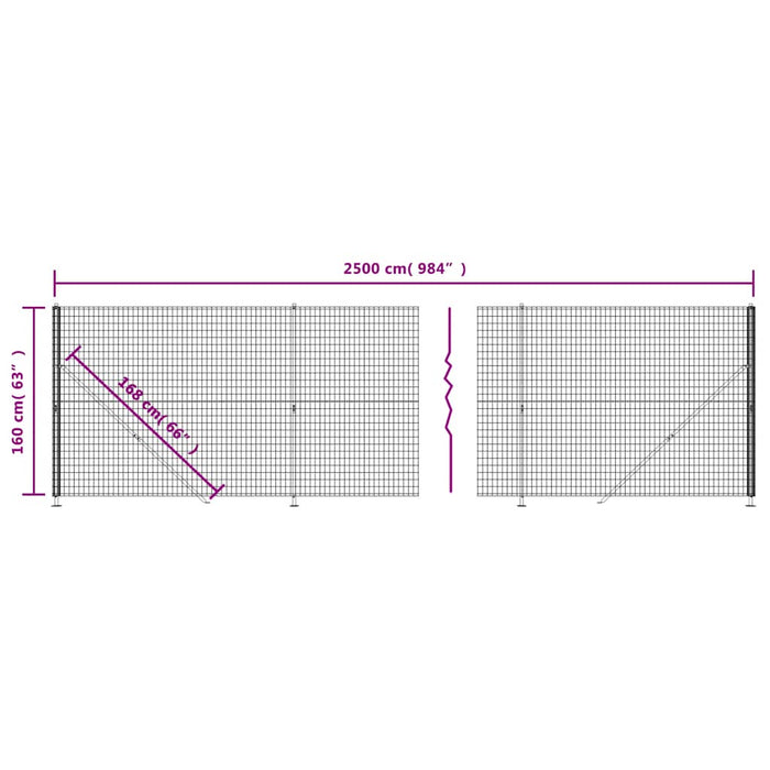 Gard plasă de sârmă cu bordură, antracit, 1,6x25 m - WALTI WALTI