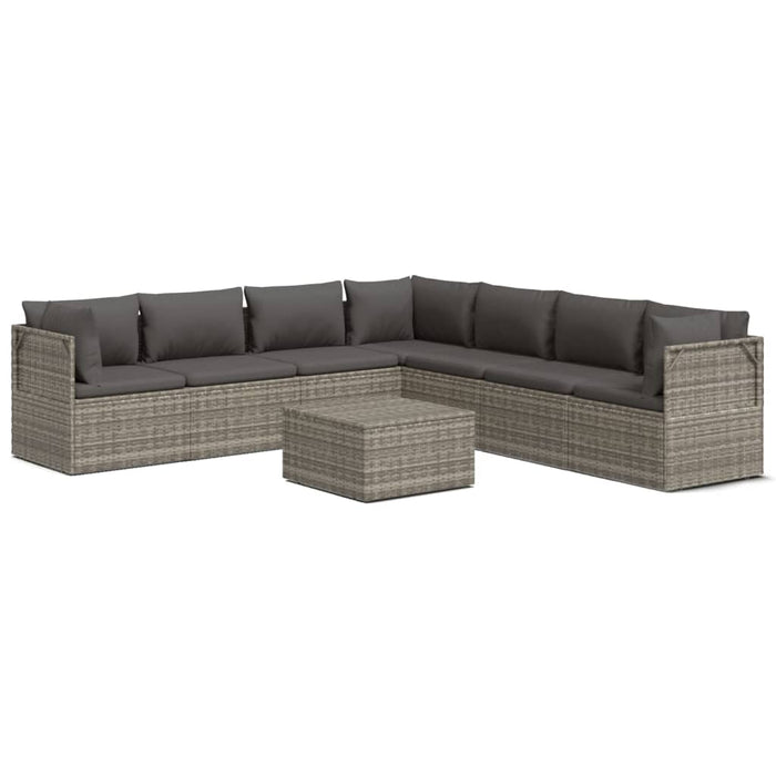Set mobilier de grădină cu perne, 8 piese, gri, poliratan WALTI