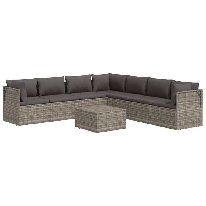 Set mobilier de grădină cu perne, 8 piese, gri, poliratan WALTI
