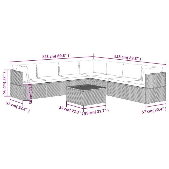 Set mobilier de grădină cu perne, 8 piese, gri, poliratan WALTI