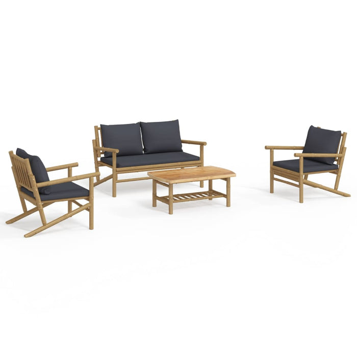 Set mobilier de grădină cu perne gri închis, 4 piese, bambus - WALTI WALTI