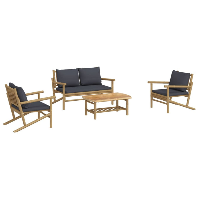 Set mobilier de grădină cu perne gri închis, 4 piese, bambus - WALTI WALTI