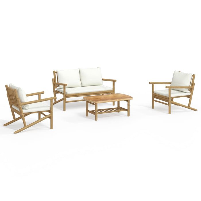 Set mobilier de grădină, cu perne alb crem, 4 piese, bambus - WALTI WALTI