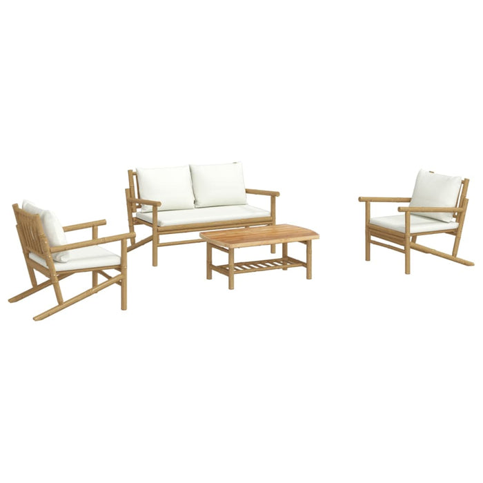 Set mobilier de grădină, cu perne alb crem, 4 piese, bambus - WALTI WALTI