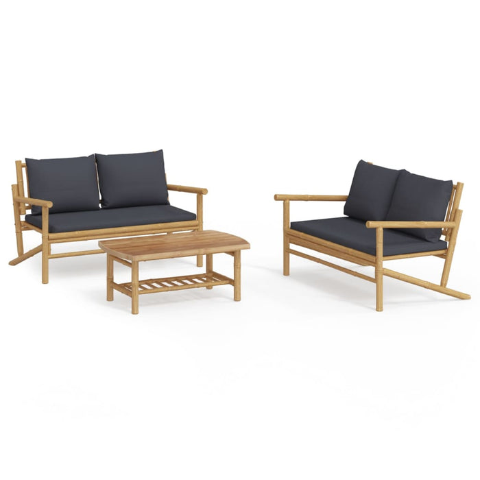 Set mobilier de grădină, perne gri închis, 3 piese, bambus - WALTI WALTI
