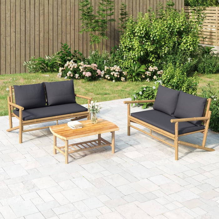Set mobilier de grădină, perne gri închis, 3 piese, bambus - WALTI WALTI