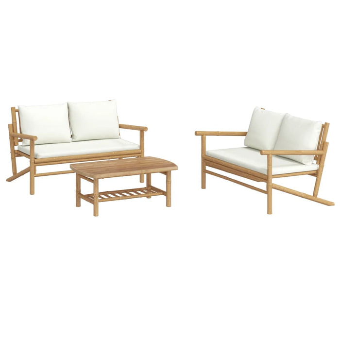 Set mobilier de grădină, cu perne alb crem, 3 piese, bambus - WALTI WALTI