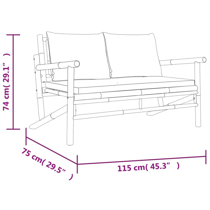 Set mobilier de grădină cu perne alb crem, 2 piese, bambus - WALTI WALTI