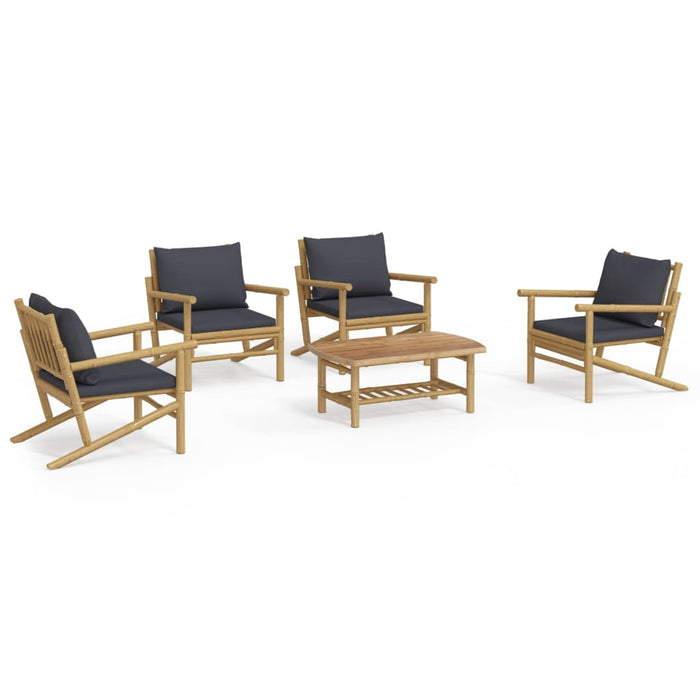 Set mobilier de grădină cu perne gri închis, 5 piese, bambus - WALTI WALTI