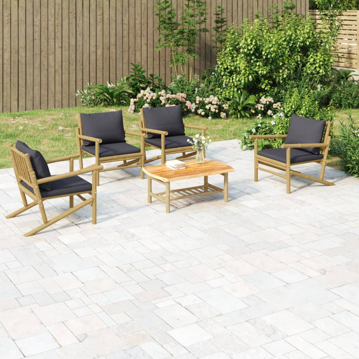 Set mobilier de grădină cu perne gri închis, 5 piese, bambus - WALTI WALTI