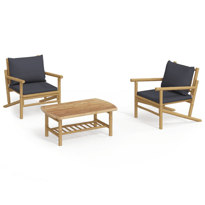 Set mobilier de grădină, perne gri închis, 3 piese, bambus - WALTI WALTI