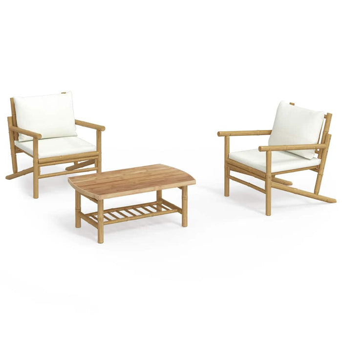 Set mobilier de grădină, cu perne alb crem, 3 piese, bambus - WALTI WALTI