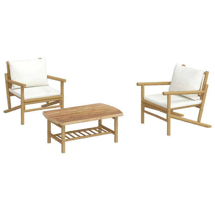 Set mobilier de grădină, cu perne alb crem, 3 piese, bambus - WALTI WALTI
