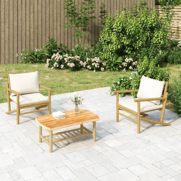 Set mobilier de grădină, cu perne alb crem, 3 piese, bambus - WALTI WALTI