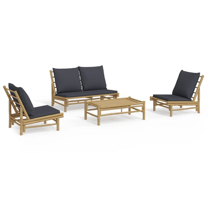 Set mobilier de grădină cu perne gri închis, 4 piese, bambus - WALTI WALTI