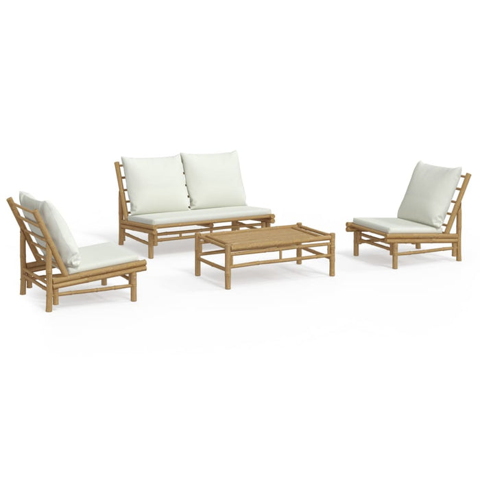 Set mobilier de grădină, cu perne alb crem, 4 piese, bambus - WALTI WALTI