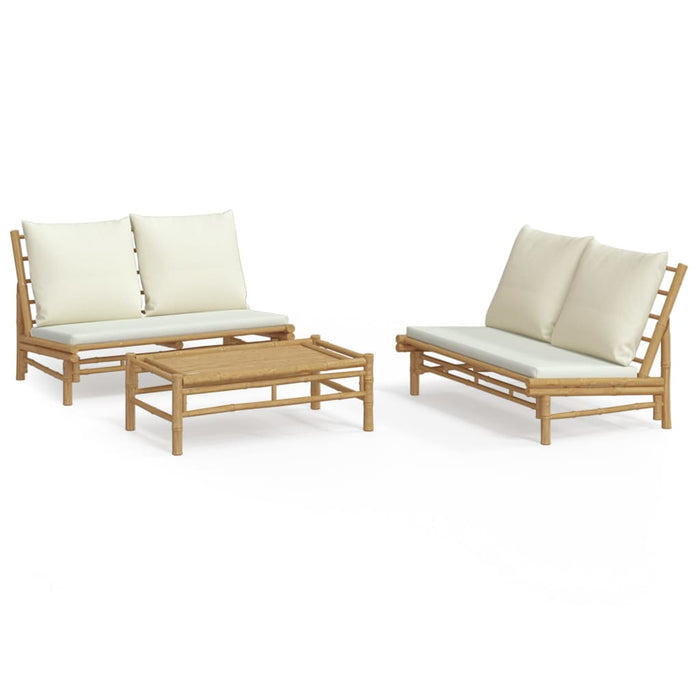 Set mobilier de grădină, cu perne alb crem, 3 piese, bambus - WALTI WALTI
