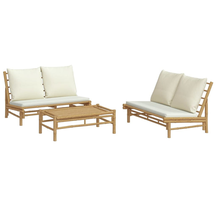 Set mobilier de grădină, cu perne alb crem, 3 piese, bambus - WALTI WALTI