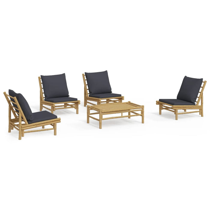 Set mobilier de grădină cu perne gri închis, 5 piese, bambus WALTI