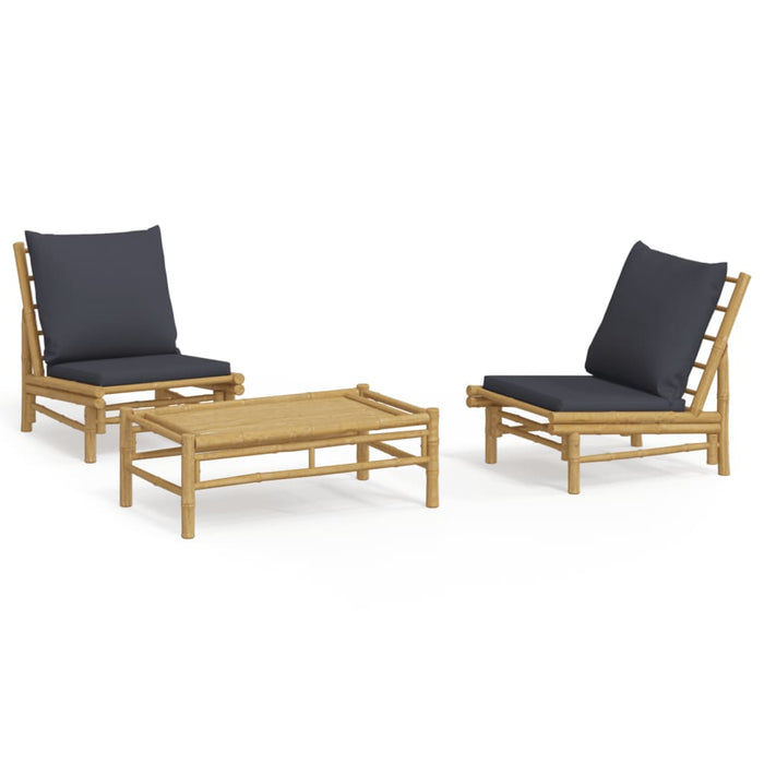 Set mobilier de grădină, perne gri închis, 3 piese, bambus - WALTI WALTI