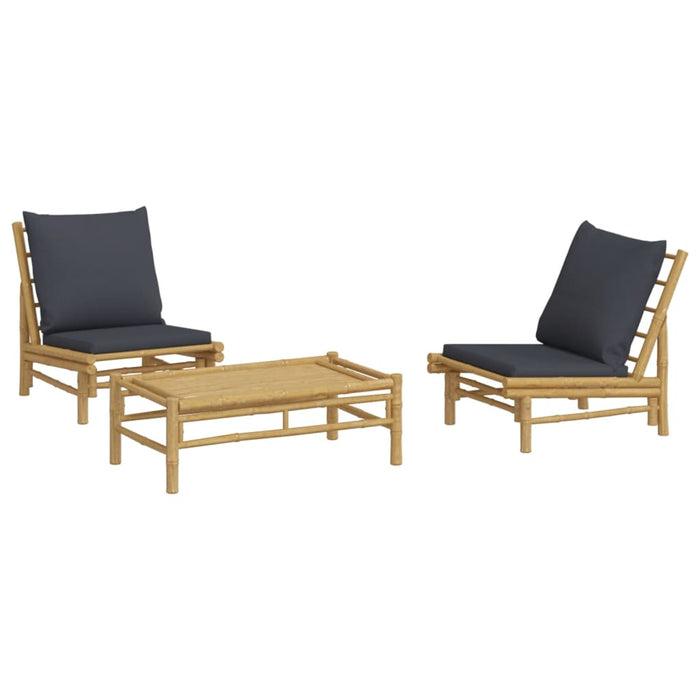 Set mobilier de grădină, perne gri închis, 3 piese, bambus - WALTI WALTI