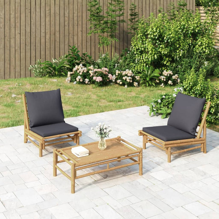 Set mobilier de grădină, perne gri închis, 3 piese, bambus - WALTI WALTI