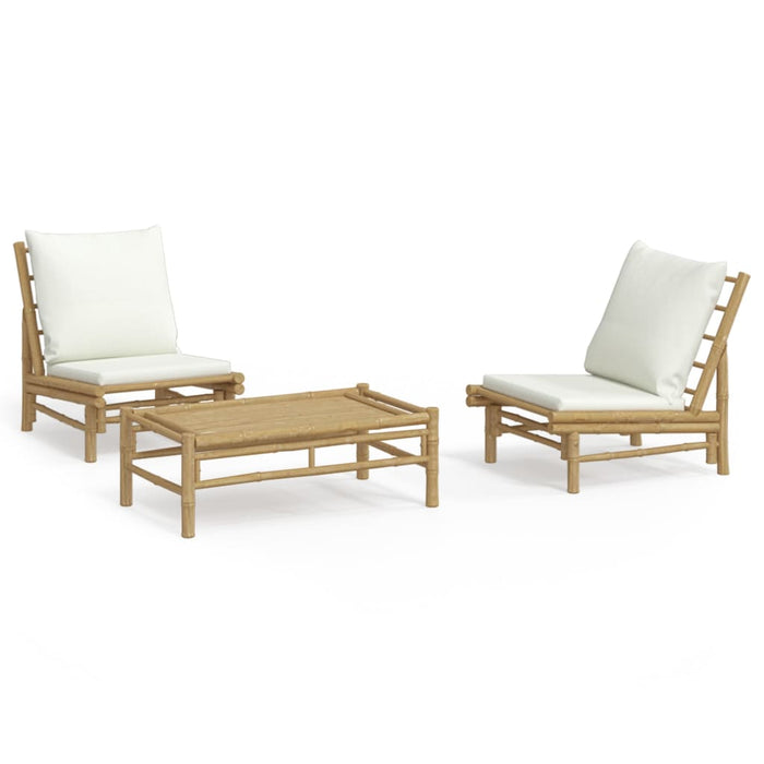 Set mobilier de grădină, cu perne alb crem, 3 piese, bambus - WALTI WALTI