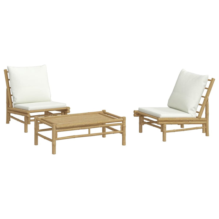 Set mobilier de grădină, cu perne alb crem, 3 piese, bambus - WALTI WALTI