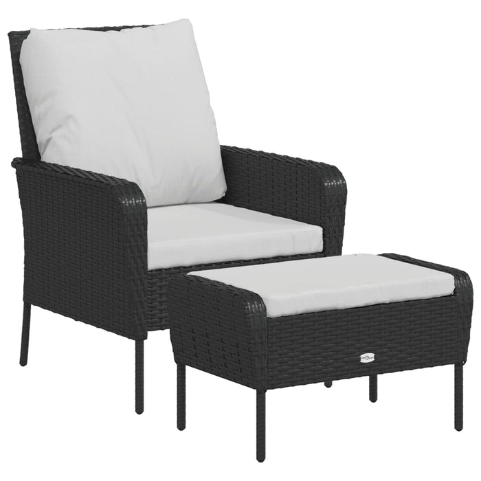 Scaun de grădină cu taburet, negru, poliratan - WALTI WALTI