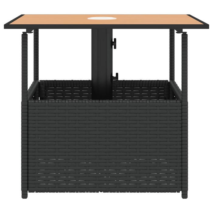 Masă grădină cu orificiu umbrelă negru 55x55x46,5 cm poliratan WALTI