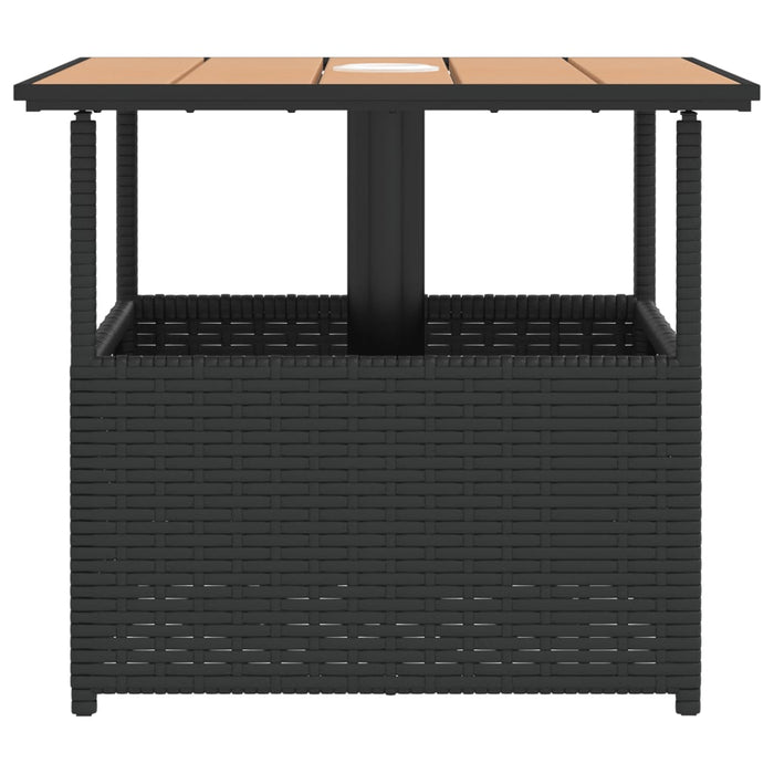 Masă grădină cu orificiu umbrelă negru 55x55x46,5 cm poliratan WALTI