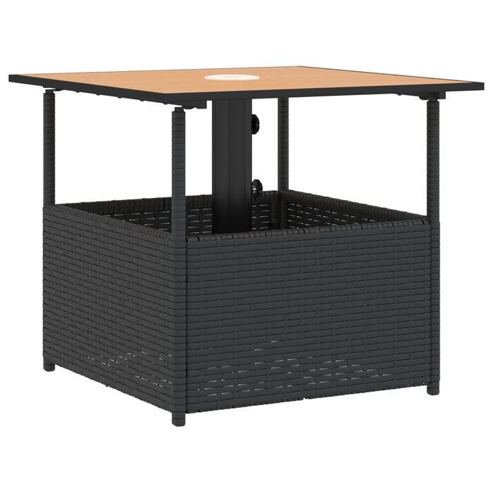 Masă grădină cu orificiu umbrelă negru 55x55x46,5 cm poliratan WALTI