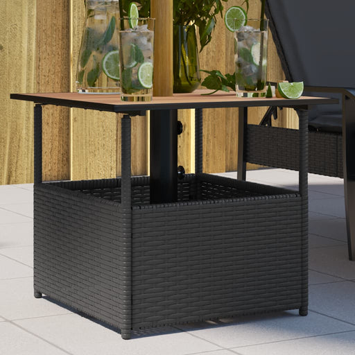Masă grădină cu orificiu umbrelă negru 55x55x46,5 cm poliratan - WALTI WALTI