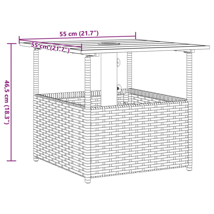 Masă grădină cu orificiu umbrelă maro 55x55x46,5 cm poliratan - WALTI WALTI