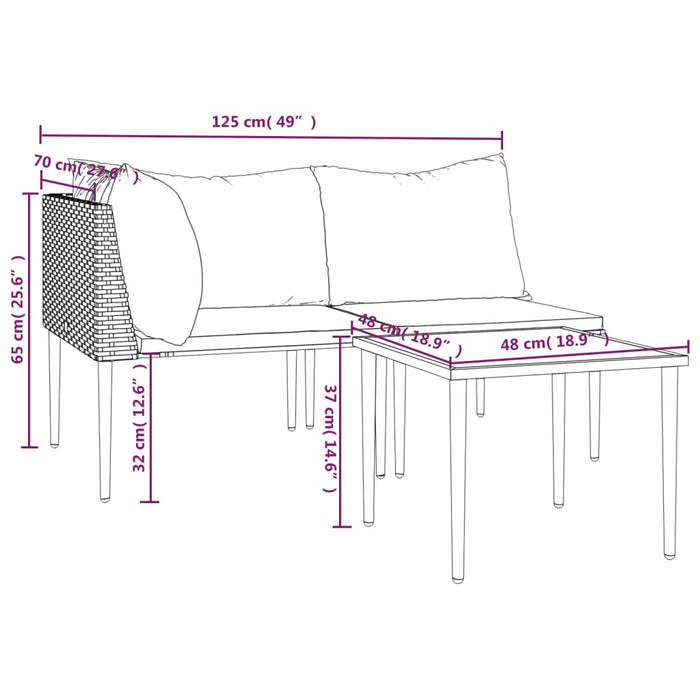 Set mobilier de grădină cu perne, 3 piese, gri, poliratan WALTI