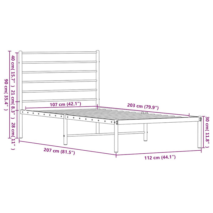 Cadru de pat din metal cu tăblie, negru, 107x203 cm WALTI